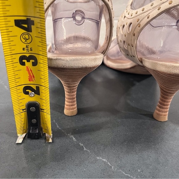 Stuart Weizmann sz 11N Circular strappy studded kitten heels in cream leather - Picture 12 of 15